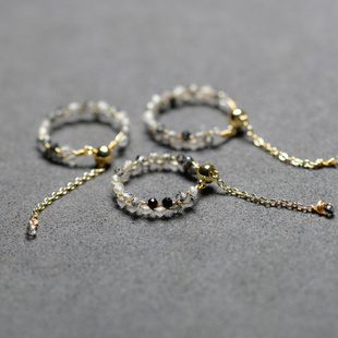 天然黑发晶戒指14k镀金DIY编织女款 时尚 指环可以调大清新礼物 个性