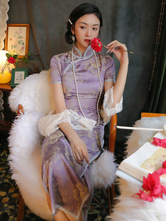 紫色旗袍2022年新款 少女年轻款 气质高端复古中国风改良连衣裙 夏季