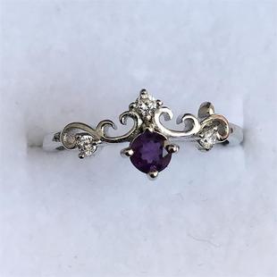 天然紫水晶戒指女款 时尚 皇冠ins潮人食指小众设计半宝石饰品 个性