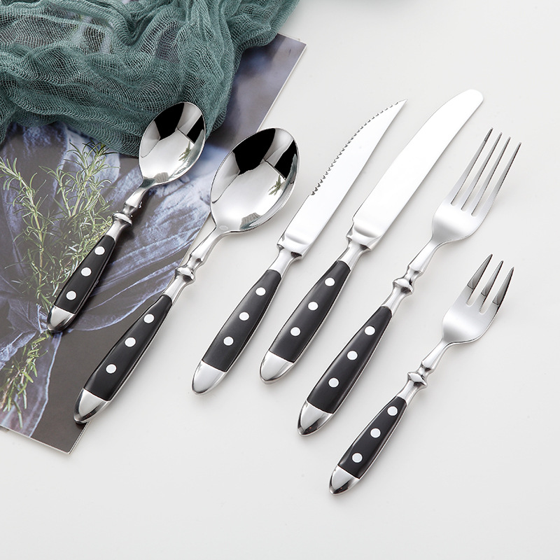 三颗钉刀叉勺实用电木黑柄不锈钢刀叉勺三件套 不锈钢西餐餐具套装