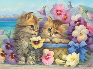 两只猫咪自己手工粘贴钻十字绣 DIY方钻满钻钻石画蝴蝶兰花卉中