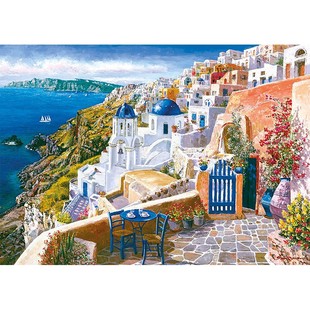 DIY方钻满钻钻石画希腊圣托里尼海边咖啡厅风景全贴钻十字绣 欧式