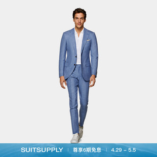 商务休闲合体男士 西装 套装 SUITSUPPLY浅蓝色羊毛丝麻混纺修身 夏季