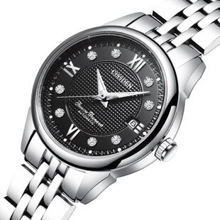钢带夜光日历国产腕表 全自动精钢手表女士镶钻机械手瑞士时尚 新款