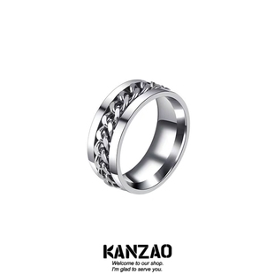开瓶器指环钛钢合金 KANZAO开啤酒戒指可转动链条情侣旋转设计个性
