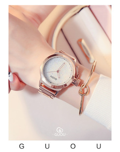 款 满天星手表GUOU 圆形石英普通国产腕表 小表盘钢带手表女时尚