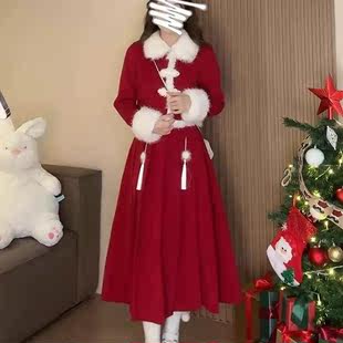 今年流行新年圣诞战袍两件套新中式 国风红色套装 短外套长裙 裙冬季