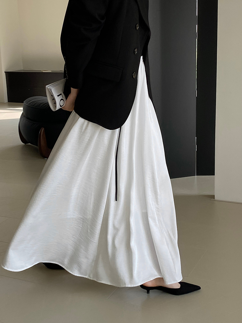 白色半身裙女士2024春夏新款 法式 气质垂感纱裙a字伞裙 高腰中长款