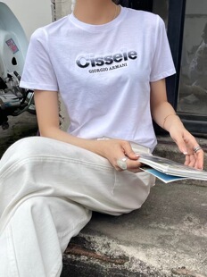新款 韩版 圆领百搭显瘦短袖 T恤女2024夏季 创意刺绣字母丝光棉修身