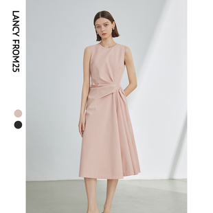 朗姿无袖 别致设计感法式 高级感粉色连衣裙 气质裙子女2024年夏新款
