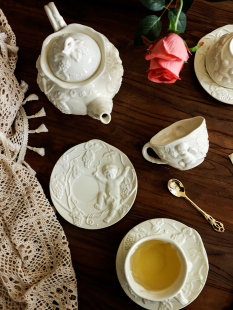 宫廷风天使茶壶陶瓷咖啡杯碟轻奢浮雕杯碟套装 红茶杯精致奶油杯子