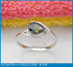 B139 925银天然淡绿色蓝宝石戒指w 贵菲尔