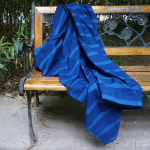 手工靛蓝染22年夏季 衬衣服装 上装 面料 格子条纹薄棉布新款