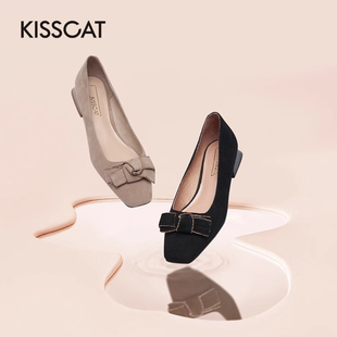 KISS 女KA21503 接吻猫春秋羊皮方头低方跟蝴蝶结浅口单鞋 CAT