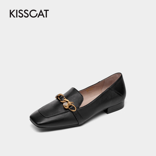 接吻猫春秋羊皮方头乐福鞋 低方跟两穿单鞋 女KA21532 CAT KISS