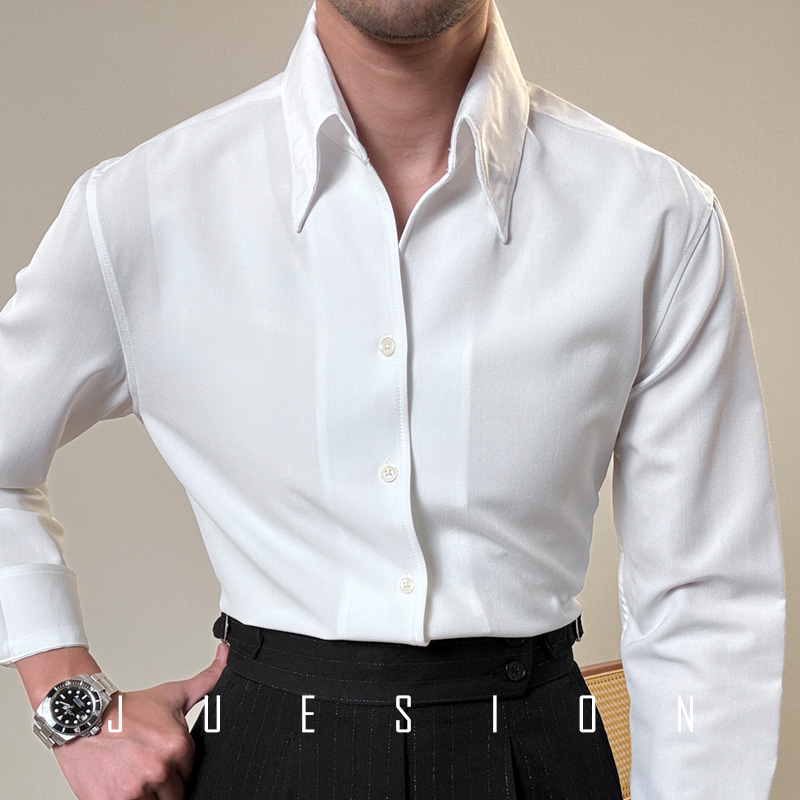 垂感衬衣休闲商务抗皱寸衣 男长袖 春季 新品 气质纯白色衬衫 JUESION
