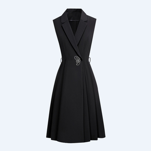 新款 无袖 黑色马甲裙子7534 收腰显瘦大码 西装 气质中长款 连衣裙秋季