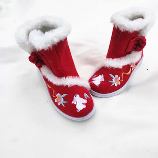 民族风靴子 中国风拜年鞋 儿童红色棉靴古装 绣花鞋 子女童冬季 汉服鞋