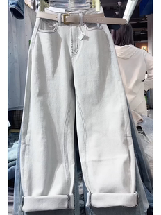 香蕉裤 爆款 2024年新款 薄款 子显瘦窄版 女夏季 阔腿裤 白色弯刀牛仔裤