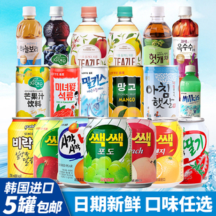 韩国进口果肉饮料网红乐天LOTTE芒果汁桃汁海太葡萄汁混合味罐装
