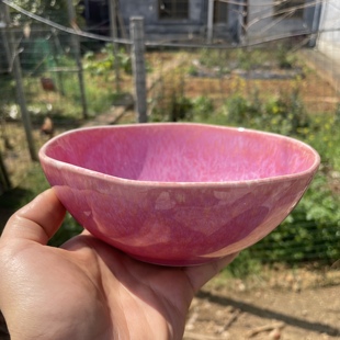 不规则吃面碗家用菜碗西餐厅具 粉红色窑变釉下彩陶瓷异形汤碗个性