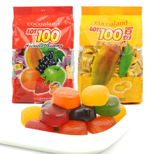 进口LOT100一百份芒果杂锦综合水果汁味软糖1kg结婚喜糖年货零食