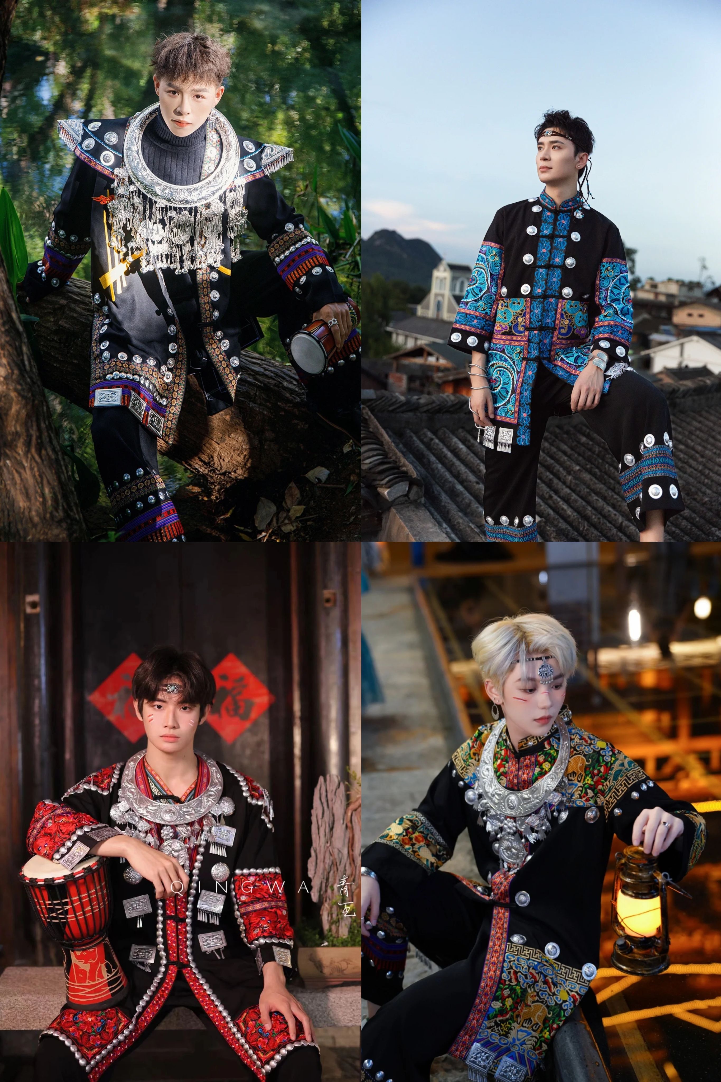 少数民族风土家族苗疆艺术高级旅拍演出写真男生套装 苗族刺绣男装