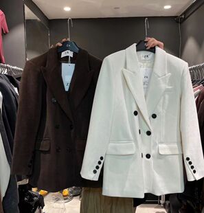 时髦西服 新款 韩版 中长款 外套女秋季 ZK高级感气质双排扣灯芯绒西装