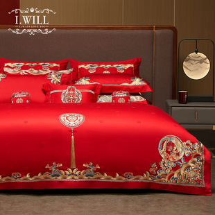龙凤刺绣喜被大红色婚庆床上用品 婚嫁纯棉结婚四六件套中式