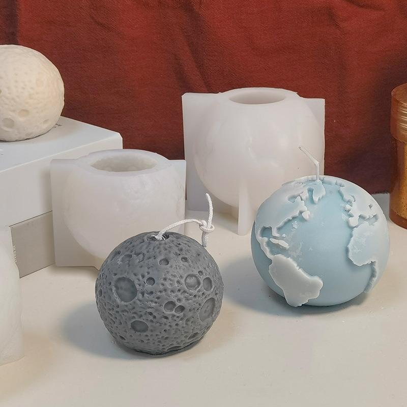3d月球地球香薰蜡烛硅胶模具DIY石膏地球手工皂磨具 升级版