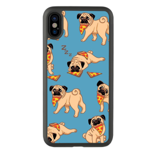 卡通情侣11可爱小狗吃披萨适用于iPhone141312Promax保护壳苹果xs防摔xr手机套
