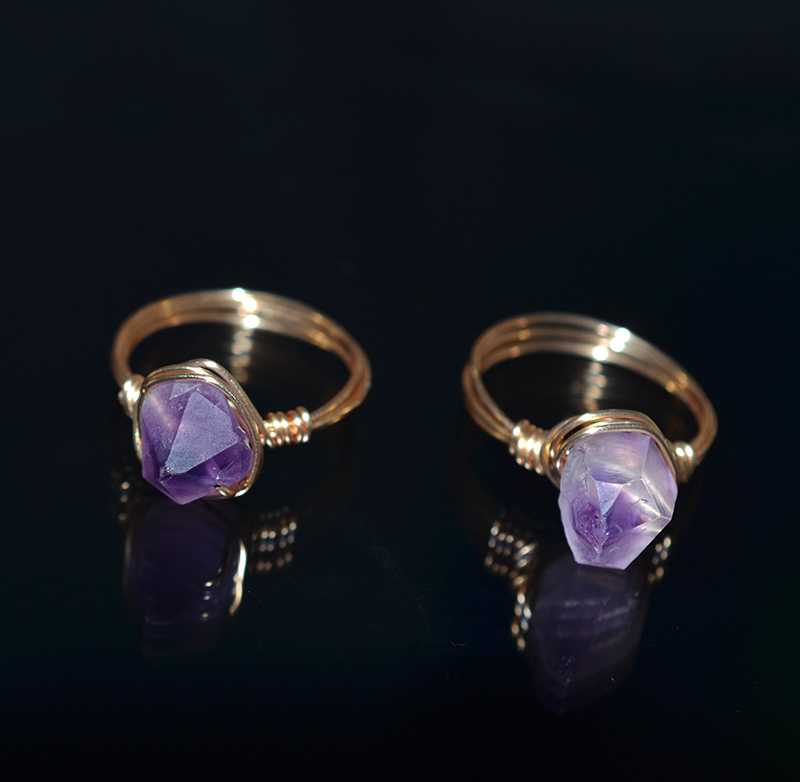 闺蜜礼物助运 时尚 ins小众定制原创手工饰品天然紫水晶牙戒指个性