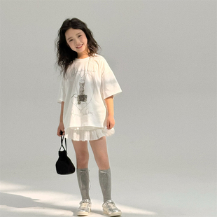 甜美风白色短袖 女童时髦洋气层层蛋糕裙韩版 半身裙夏季 短裙潮 T恤