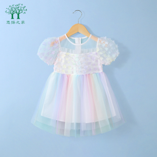 韩版 宝宝连衣裙夏季 网纱裙子 公主裙3岁儿童夏装 新款 婴儿短袖 童装