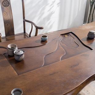 定制胡桃色实木大板茶桌椅组合办公室荼桌茶台带茶盘一体整板原木