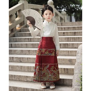 儿童马面裙2023加绒新款 长袖 汉服套装 小女孩半身裙 中国风女童古装