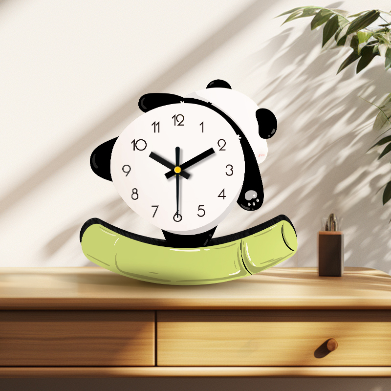 客厅电视柜时钟家居饰品座钟 熊猫创意桌面摆件创意静音钟表摆台式