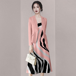 连衣裙两件套 高级感西装 套装 粉色西服时尚 2023新款 MeiXi定制秋季
