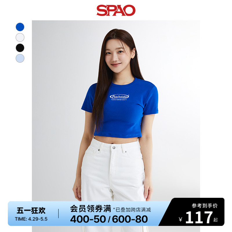SPAO韩国同款 短款 女士时尚 圆领印花T恤SPRPE24G53 2024年春夏新款