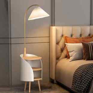 北欧创意卧室客厅沙发边几茶几落地灯床头柜灯一体抽屉置物架台灯