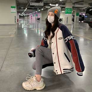 撞色棒球服女春秋2022年新款 韩版 立领小众设计休闲夹克外套潮 时尚