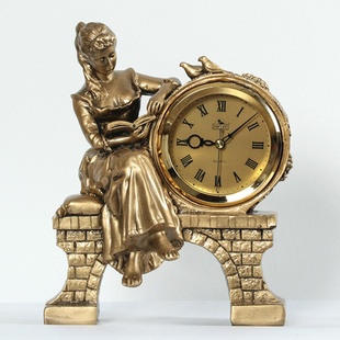 时钟钟表摆件闹钟桌面女童卧室小型美女 座钟客厅家用台钟台式 欧式