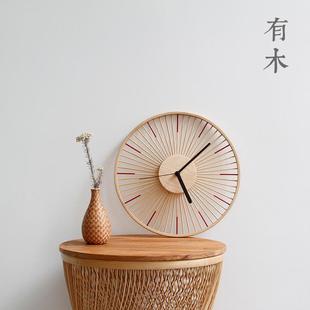 实木挂钟现代静音儿童房艺术美式 新款 复古简约新中式 乡村钟表日式