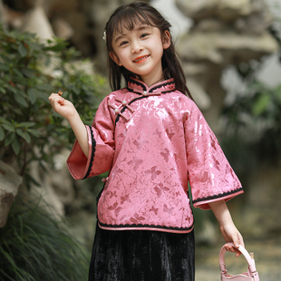 儿童改良汉服旗袍秋新款 女童民国风古风唐装 两件套洋气公主裙 中式