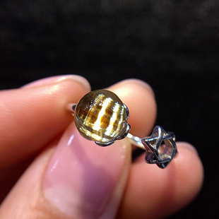 钛晶戒指真品925银镶嵌优质天然水晶老矿金发晶戒指指环闪亮时尚