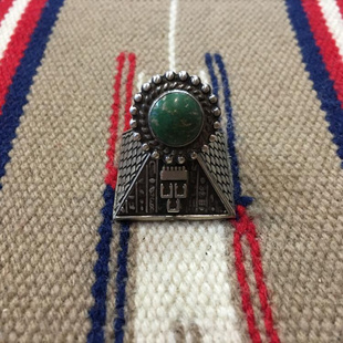 1960s美国印第安纳瓦霍部落天然绿松石太阳花纯银古董戒指女 15码