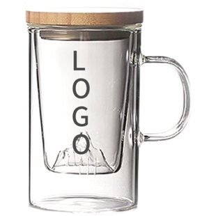 观山杯玻璃茶杯带把茶水分离办公室杯子男女水杯定制logo印字刻字