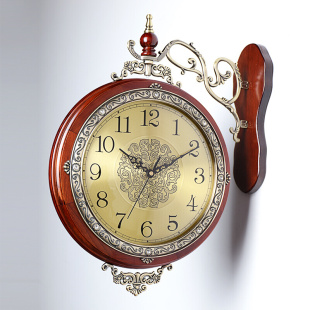 汉时实木挂钟北欧式 个性 创意钟表客厅静音现代简约双面钟HDS24