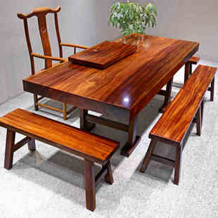 整块硬木 奥坎实木大板茶桌原木办公桌椅红花梨木茶台板清仓新中式