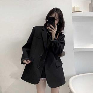 韩版 上衣 外套女2024年春秋新款 宽松小个子西服套装 高级感黑色西装